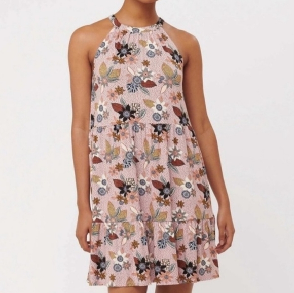 LOFT Dresses & Skirts - LOFT Rose Pink Floral Sleeveless Halter Tiered Knit Dress Medium NEW NWT